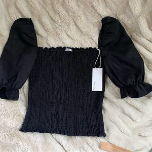 Reformation Black Smocked Blouse